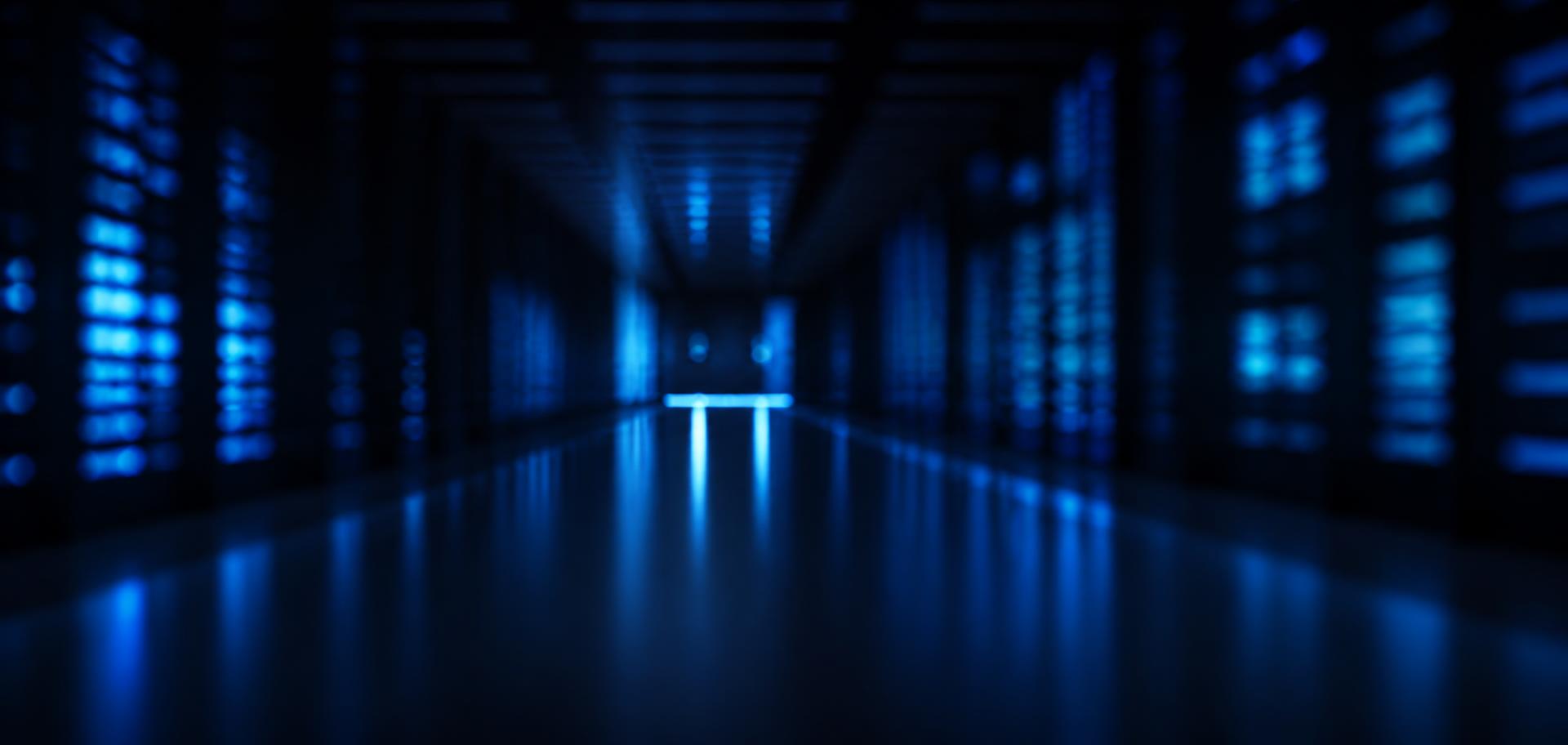 Abstract data centre corridor with blue light